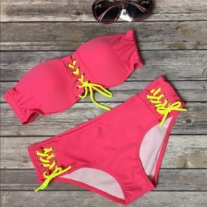 Pink bikini ties in the front straps